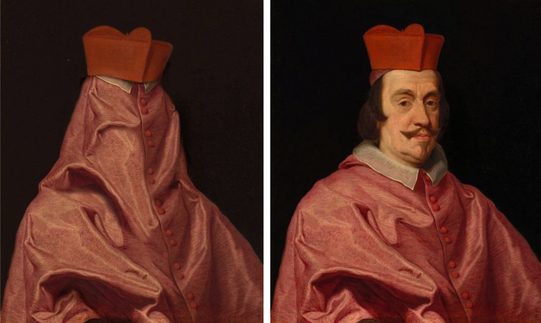 A selection of images showing vintage portraits collaged to mask the head, face and eyes